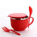 Noodles and Soup Bowl With Spoon and Fork 